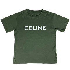セリーヌ ロゴ Tシャツ カーキ トップス 半袖Ｔシャツ 綿 グリーン メンズ 【中古】