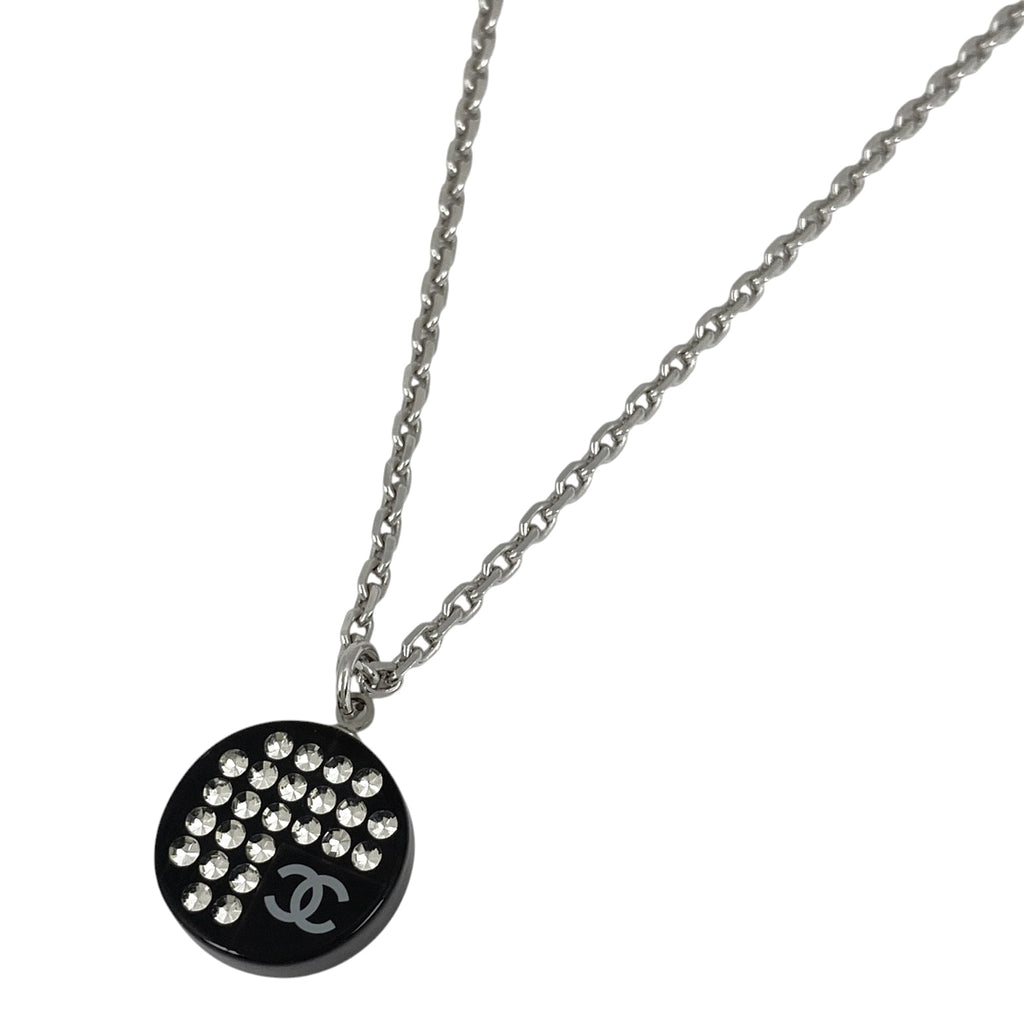 シャネル ココマーク ラインストーン ネックレス ラウンド ネックレス シルバーメッキ シルバー ブラック レディース 【中古】bracc