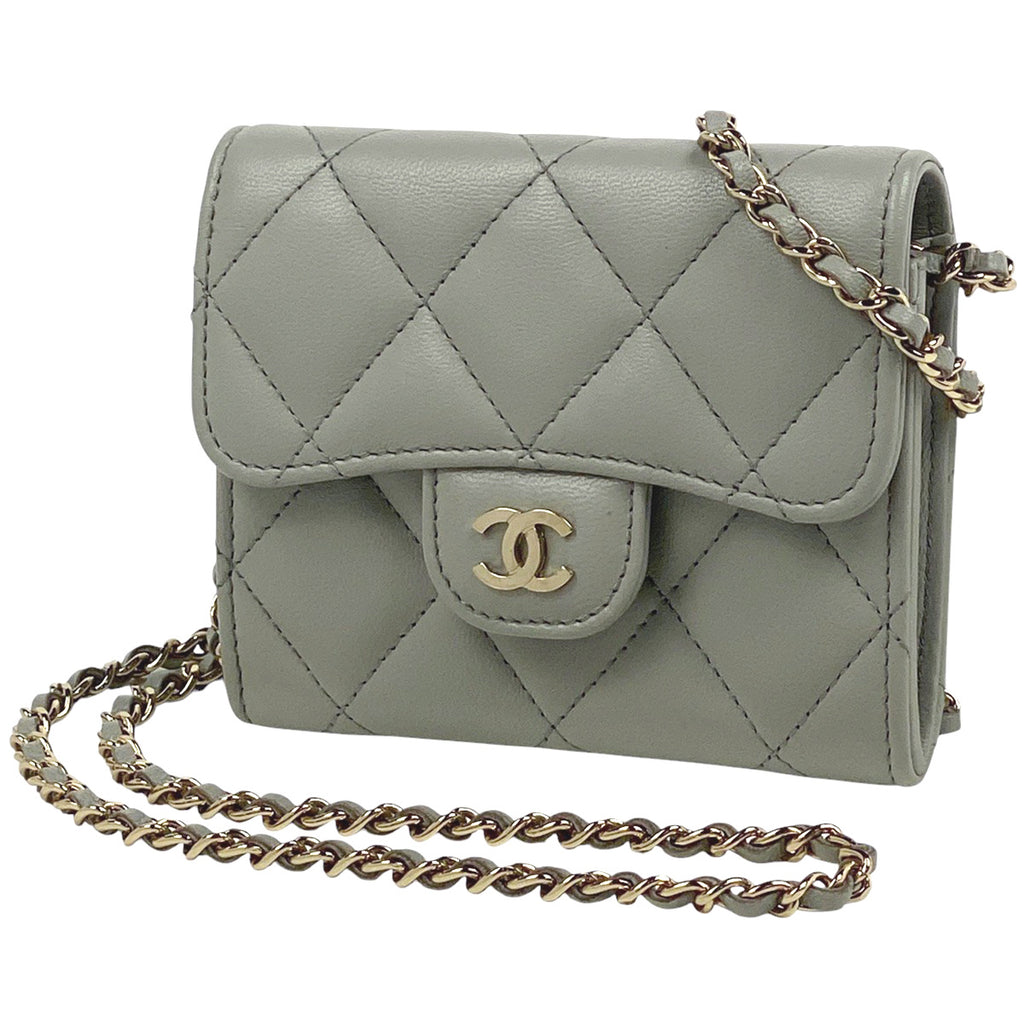 シャネル ココマーク チェーン ウォレット マトラッセ ショルダーバッグ レザー グレー A81465 レディース 【中古】brbag