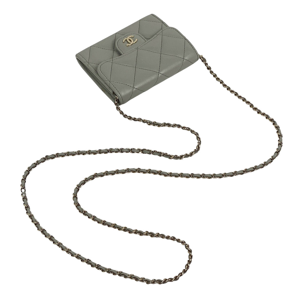 シャネル ココマーク チェーン ウォレット マトラッセ ショルダーバッグ レザー グレー A81465 レディース 【中古】brbag