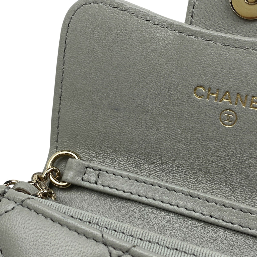 シャネル ココマーク チェーン ウォレット マトラッセ ショルダーバッグ レザー グレー A81465 レディース 【中古】brbag