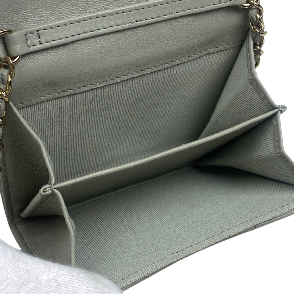 シャネル ココマーク チェーン ウォレット マトラッセ ショルダーバッグ レザー グレー A81465 レディース 【中古】brbag