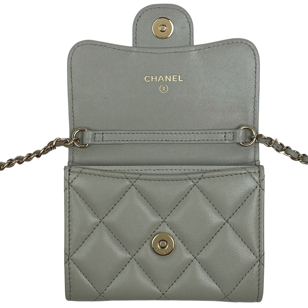 シャネル ココマーク チェーン ウォレット マトラッセ ショルダーバッグ レザー グレー A81465 レディース 【中古】brbag