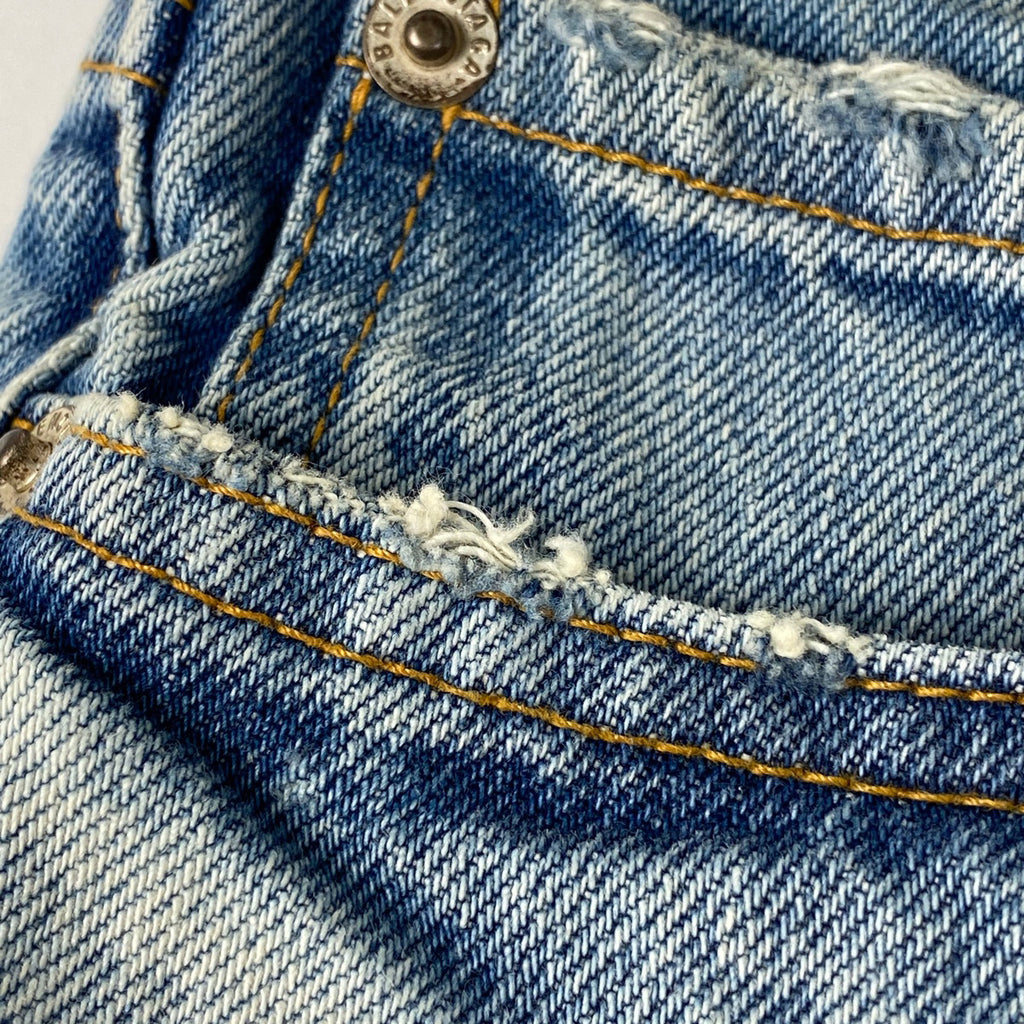 バレンシアガ ロゴボタン デニム ハーフパンツ ダメージ加工 カットオフデニム メンズ ユニセックス ボトムス デニムパンツ コットン ブルー レディース 【中古】