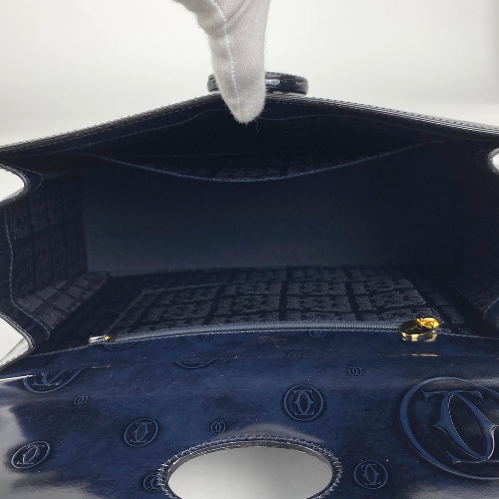 カルティエ ハッピーバースデー ハンドバッグ ターンロック ハンドバッグ パテントレザー ネイビー レディース 【中古】 brbag