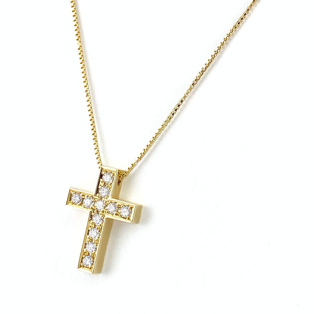 クロスモチーフ デザインネックレス YG イエローゴールド ペンダント ネックレス、 ネックレス K18 ダイヤモンド レディース 【中古】nbjwl