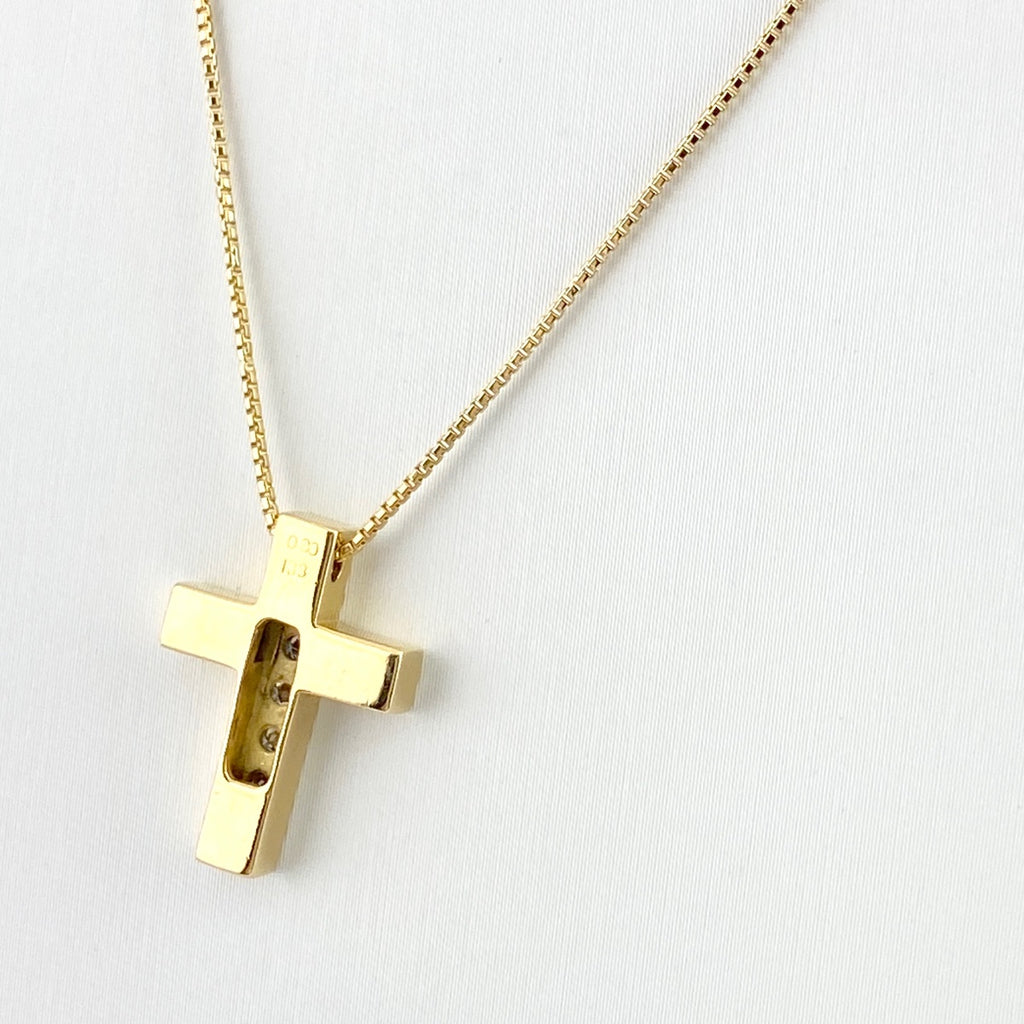 クロスモチーフ デザインネックレス YG イエローゴールド ペンダント ネックレス、 ネックレス K18 ダイヤモンド レディース 【中古】nbjwl