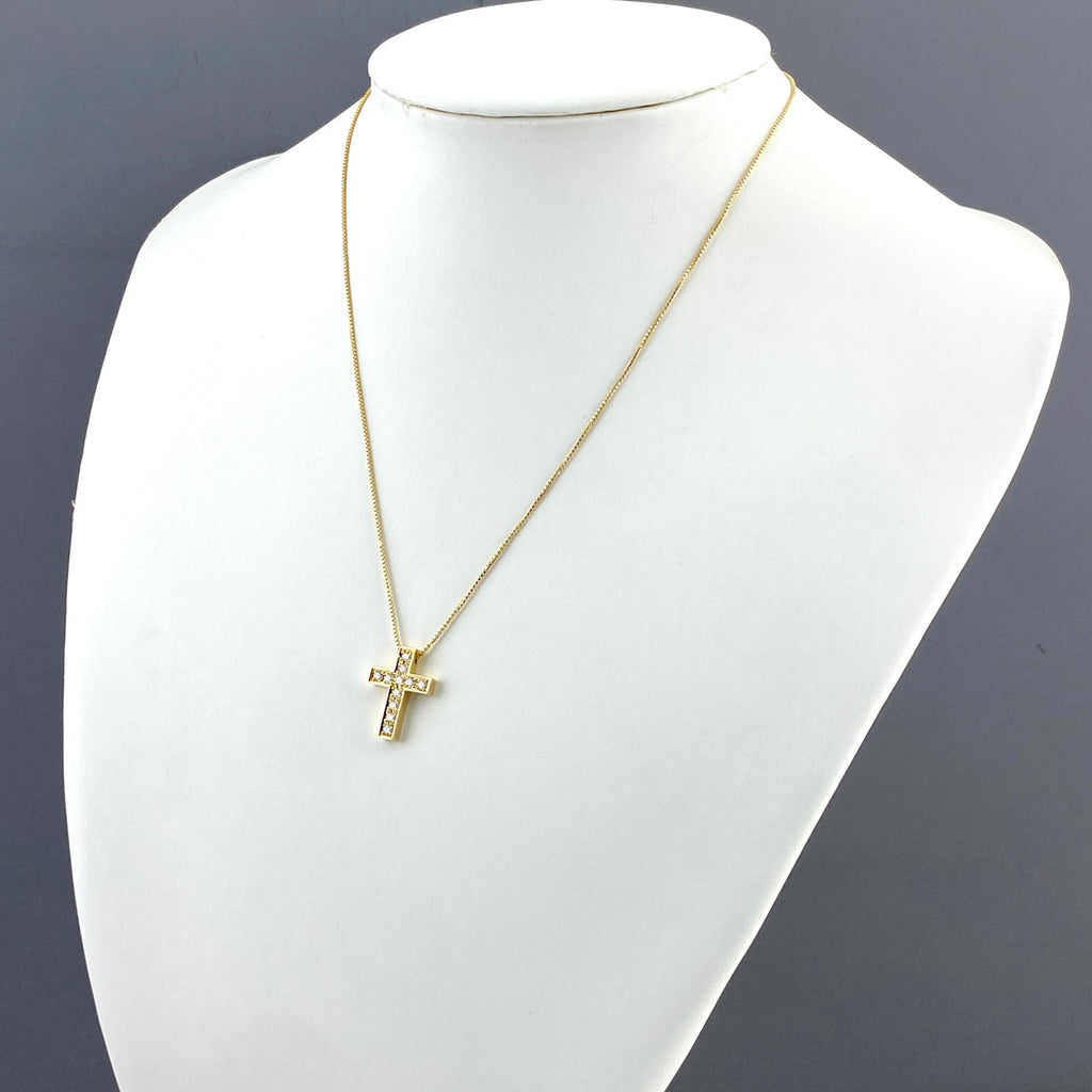 クロスモチーフ デザインネックレス YG イエローゴールド ペンダント ネックレス、 ネックレス K18 ダイヤモンド レディース 【中古】nbjwl