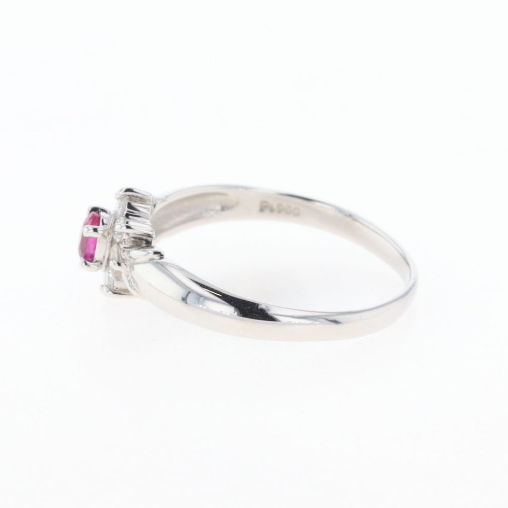 ルビー デザインリング プラチナ 指輪 メレダイヤ リング 15.5号 Pt900 ルビー ダイヤモンド レディース 【中古】nbjwl