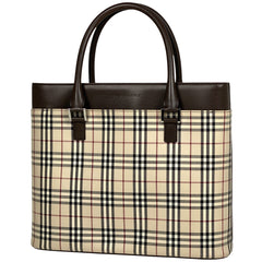 バーバリー チェック柄 トートバッグ ハンドバッグ トートバッグ キャンバス ベージュ ブラウン レディース 【中古】brbag