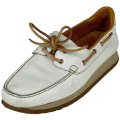 エルメス ロゴ デッキシューズ ローファー 靴 デッキシューズ レザー ホワイト ブラウン レディース 【中古】