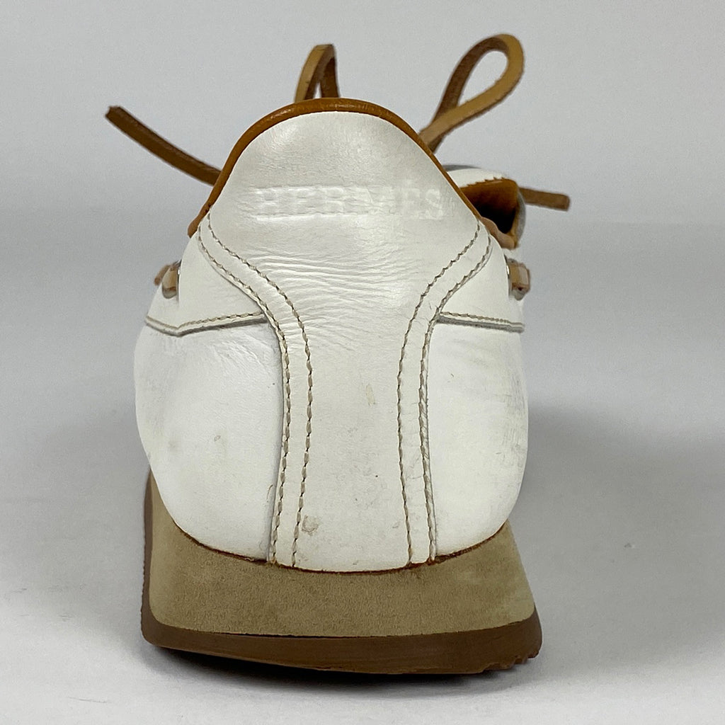 エルメス ロゴ デッキシューズ ローファー 靴 デッキシューズ レザー ホワイト ブラウン レディース 【中古】