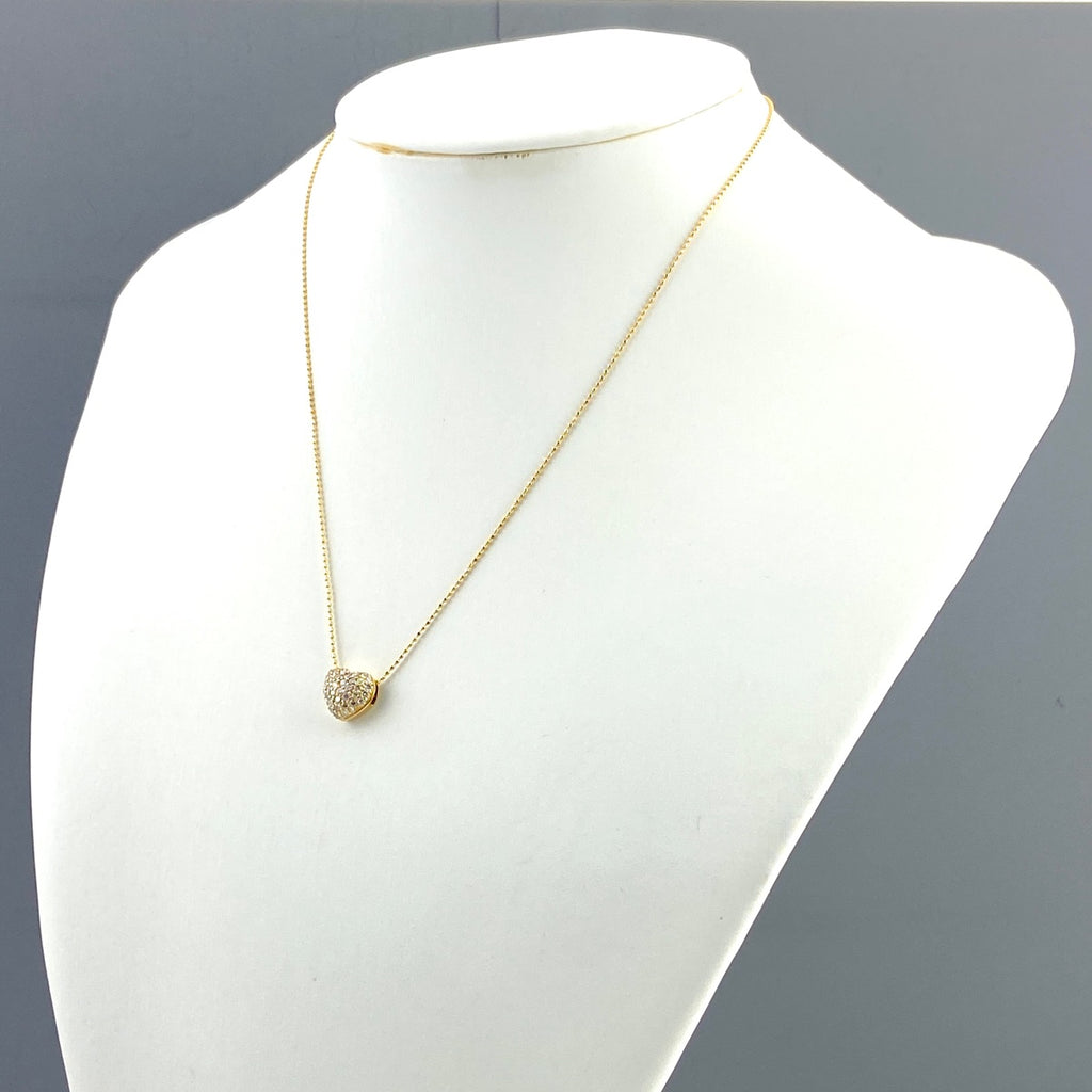 ハートモチーフ デザインネックレス YG イエローゴールド ペンダント メレダイヤ ネックレス K18 ダイヤモンド レディース 【中古】nbjwl