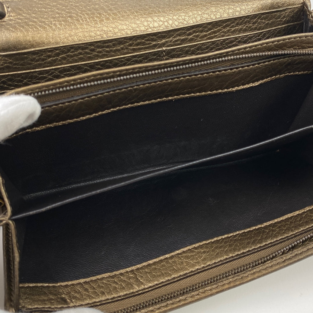 グッチ ロゴ チェーン ウォレット 二つ折り GG 長財布 レザー ブロンズ 270010 レディース 【中古】 brbag