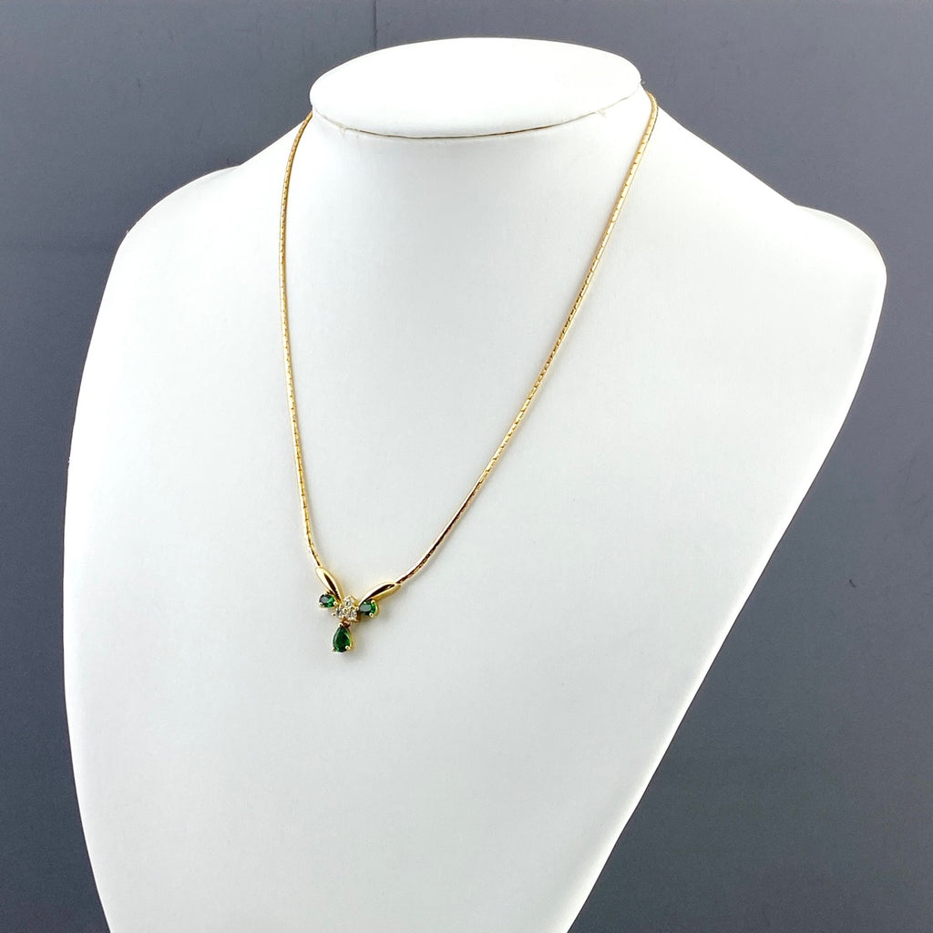 ジュネ グリーンガーネット デザインネックレス YG イエローゴールド ペンダント メレダイヤ ネックレス 750 グリーンガーネット ダイヤモンド レディース 【中古】brjwl
