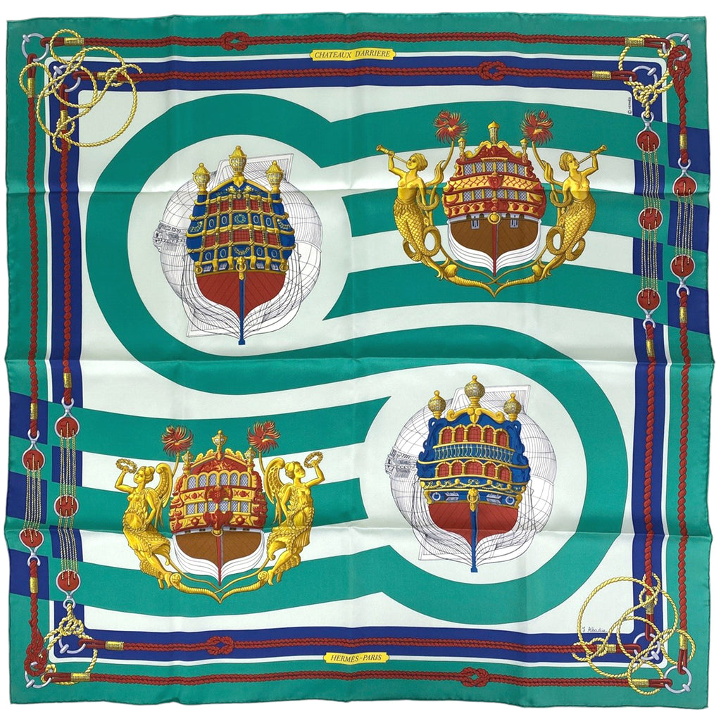 HERMES エルメス CHATEAUX D'ARRIERE 艫飾り カレ90 VINTAGE HERMES｜スカーフ CHATEAUX D'ARRIERE カレ90 – H+
