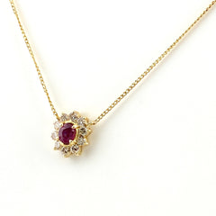 ルビー デザインネックレス YG イエローゴールド メレダイヤ ネックレス K18 ルビー ダイヤモンド レディース 【中古】nbjwl