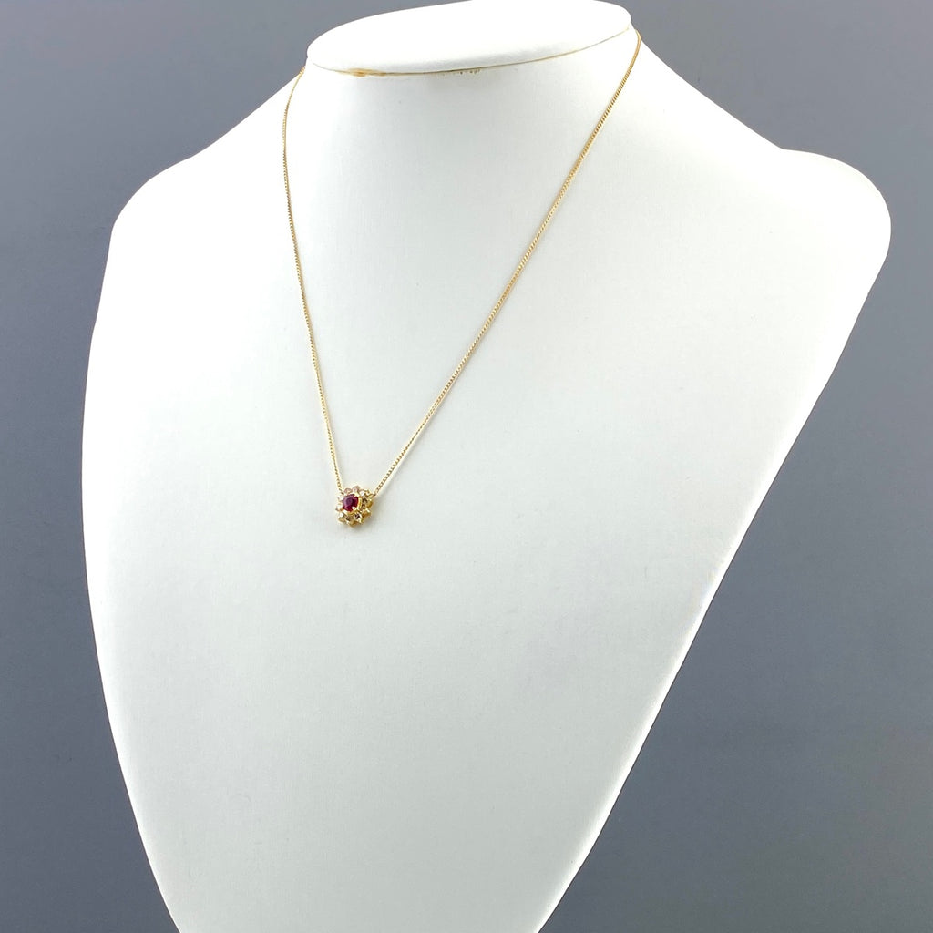 ルビー デザインネックレス YG イエローゴールド メレダイヤ ネックレス K18 ルビー ダイヤモンド レディース 【中古】nbjwl