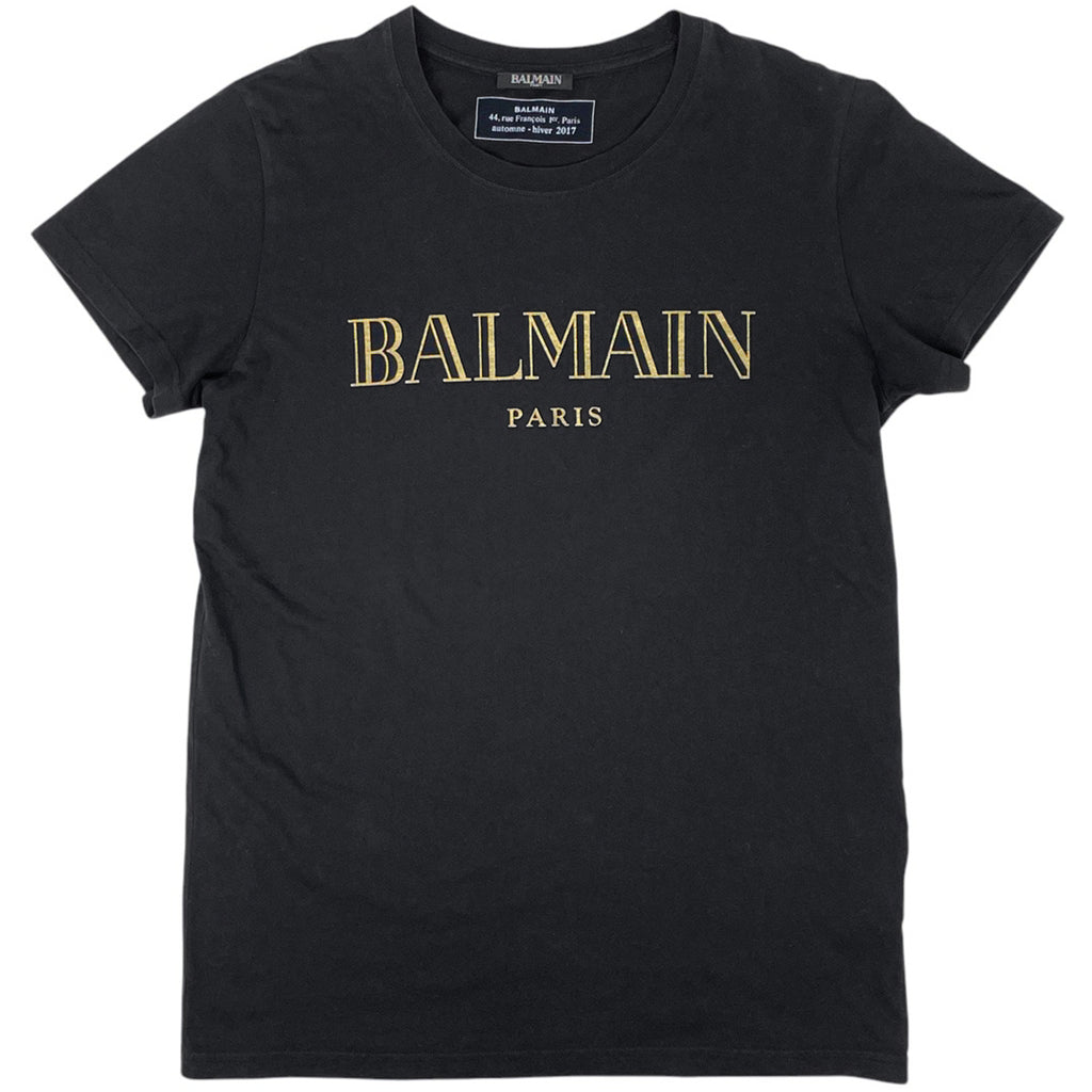 【最終値引き】 バルマン ロゴ 半袖 Tシャツ プリント ラウンドネック トップス 半袖Ｔシャツ コットン ブラック メンズ 【中古】 brapp