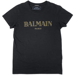 バルマン ロゴ 半袖 Tシャツ プリント ラウンドネック トップス 半袖Ｔシャツ コットン ブラック メンズ 【中古】