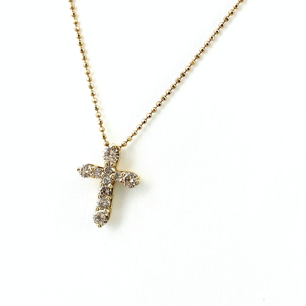 クロスモチーフ デザインネックレス YG イエローゴールド ペンダント 十字架 ネックレス K18 ダイヤモンド レディース 【中古】nbjwl