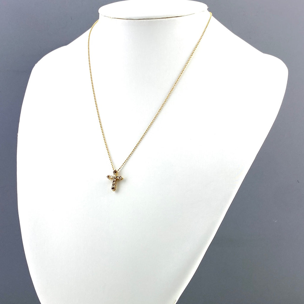 クロスモチーフ デザインネックレス YG イエローゴールド ペンダント 十字架 ネックレス K18 ダイヤモンド レディース 【中古】nbjwl