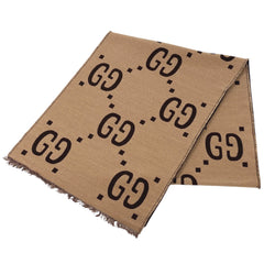 グッチ GG柄 マフラー フリンジ マフラー ウール シルク ベージュ レディース 【中古】brbag