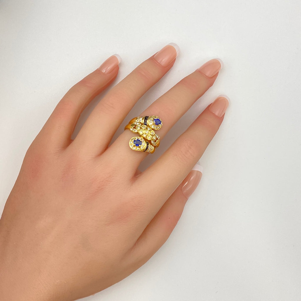 サファイア デザインリング プラチナ 指輪 メレダイヤ リング 14号 K18 サファイア ダイヤモンド レディース 【中古】nbjwl