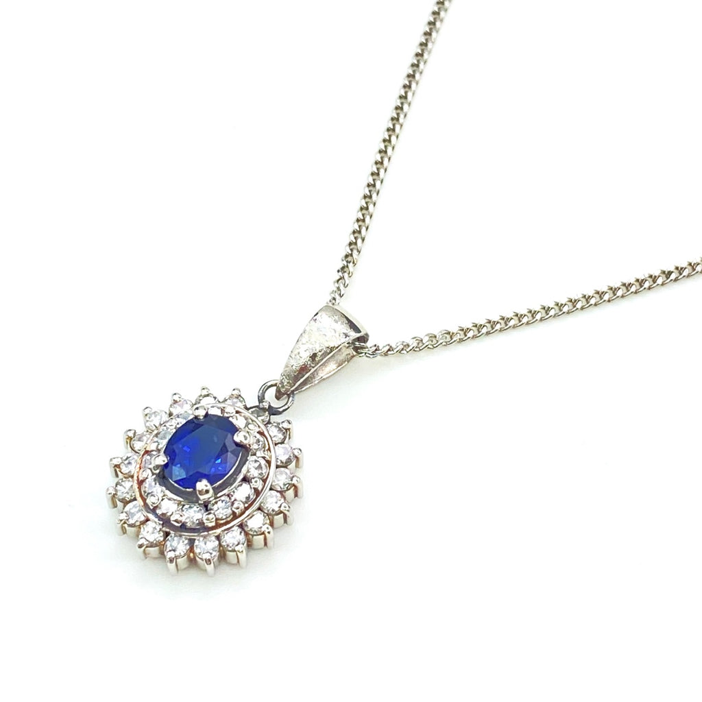 サファイア デザインネックレス プラチナ ペンダント メレダイヤ ダイヤモンド ネックレス Pt900 Pt850 サファイア レディース 【中古】 
 ラッピング可