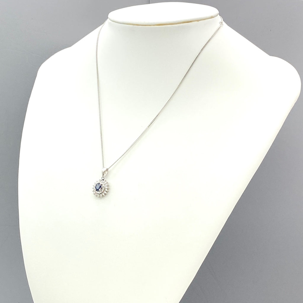 サファイア デザインネックレス プラチナ ペンダント メレダイヤ ダイヤモンド ネックレス Pt900 Pt850 サファイア レディース 【中古】 
 ラッピング可