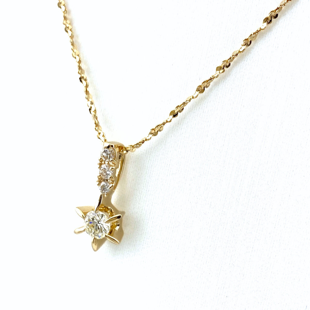 メレダイヤ デザインネックレス YG イエローゴールド ペンダント ネックレス K18 ダイヤモンド レディース 【中古】nbjwl