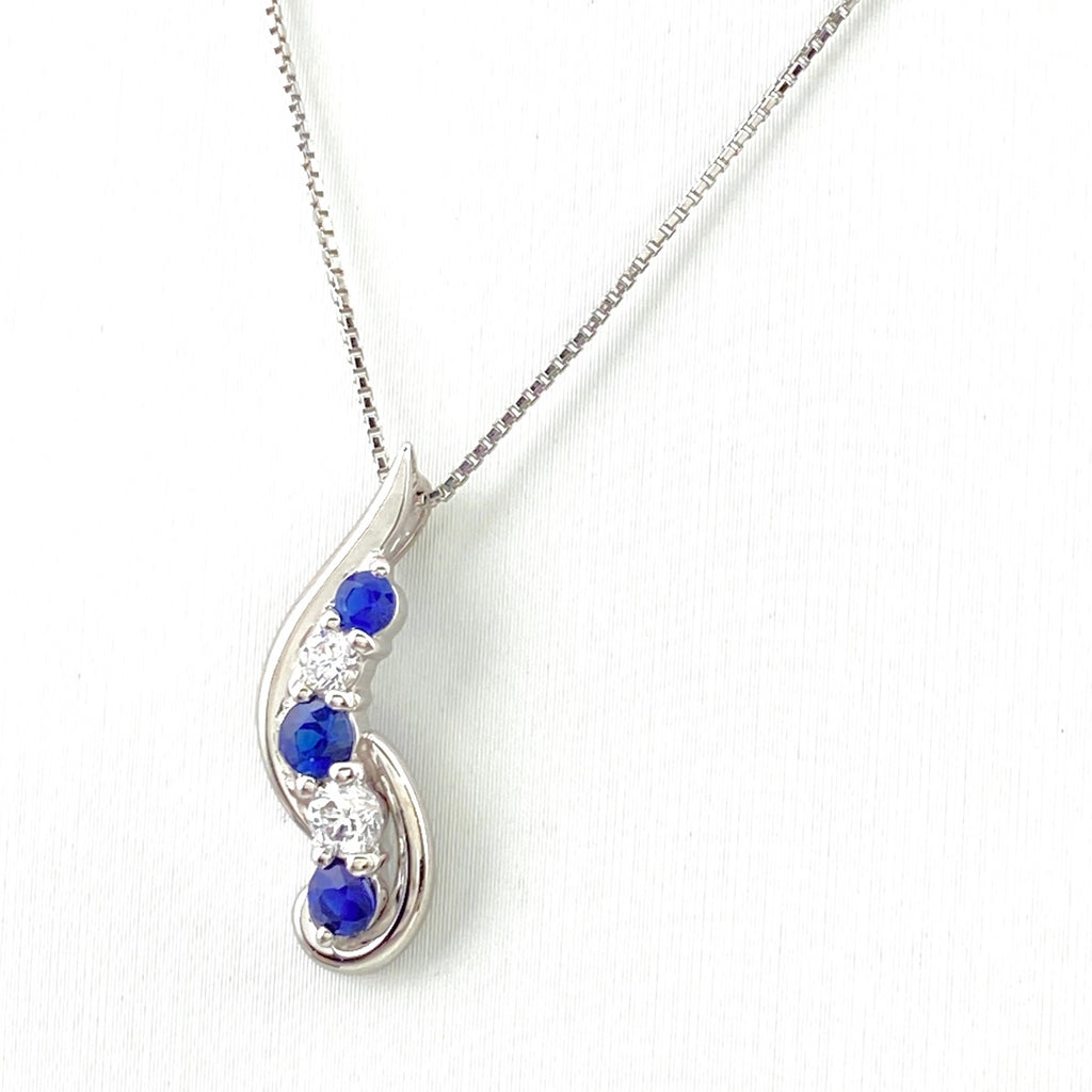 サファイア デザインネックレス プラチナ メレダイヤ ペンダント ネックレス Pt900 Pt850 サファイア レディース 【中古】nbjwl