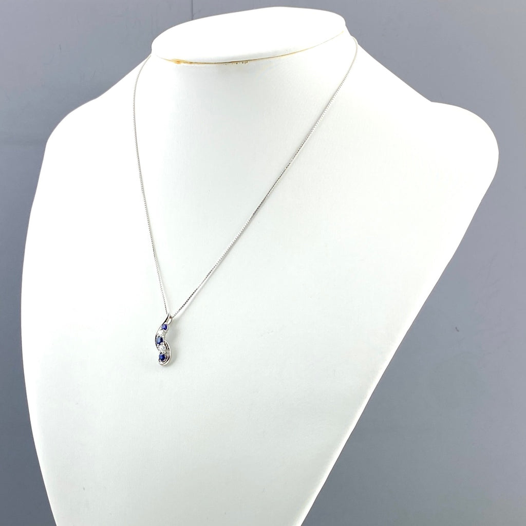 サファイア デザインネックレス プラチナ メレダイヤ ペンダント ネックレス Pt900 Pt850 サファイア レディース 【中古】nbjwl