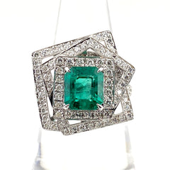 リメイク エメラルド デザインリング プラチナ 指輪 メレダイヤ リング 14号 Pt900 エメラルド ダイヤモンド レディースnbjwl