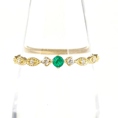 リメイク エメラルド デザインリング YG イエローゴールド 指輪 メレダイヤ リング 11号 K18 エメラルド ダイヤモンド レディースnbjwl