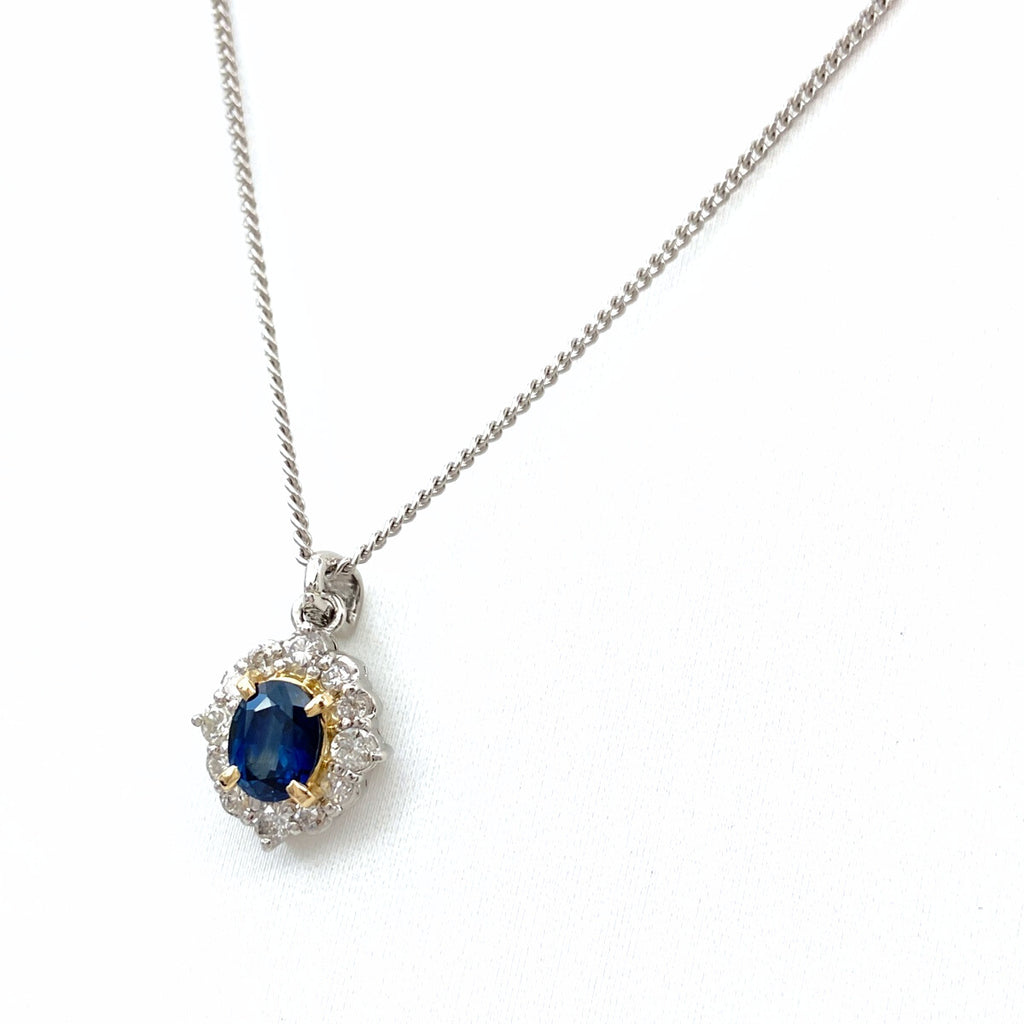 サファイア デザインネックレス プラチナ YG イエローゴールド ペンダント メレダイヤ ネックレス Pt900 Pt850 K18 レディース 【中古】nbjwl
