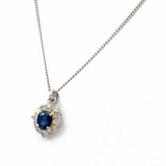 サファイア デザインネックレス プラチナ YG イエローゴールド ペンダント メレダイヤ ネックレス Pt900 Pt850 K18 レディース 【中古】nbjwl