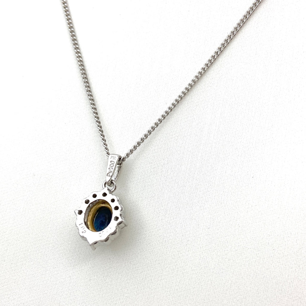 サファイア デザインネックレス プラチナ YG イエローゴールド ペンダント メレダイヤ ネックレス Pt900 Pt850 K18 レディース 【中古】nbjwl