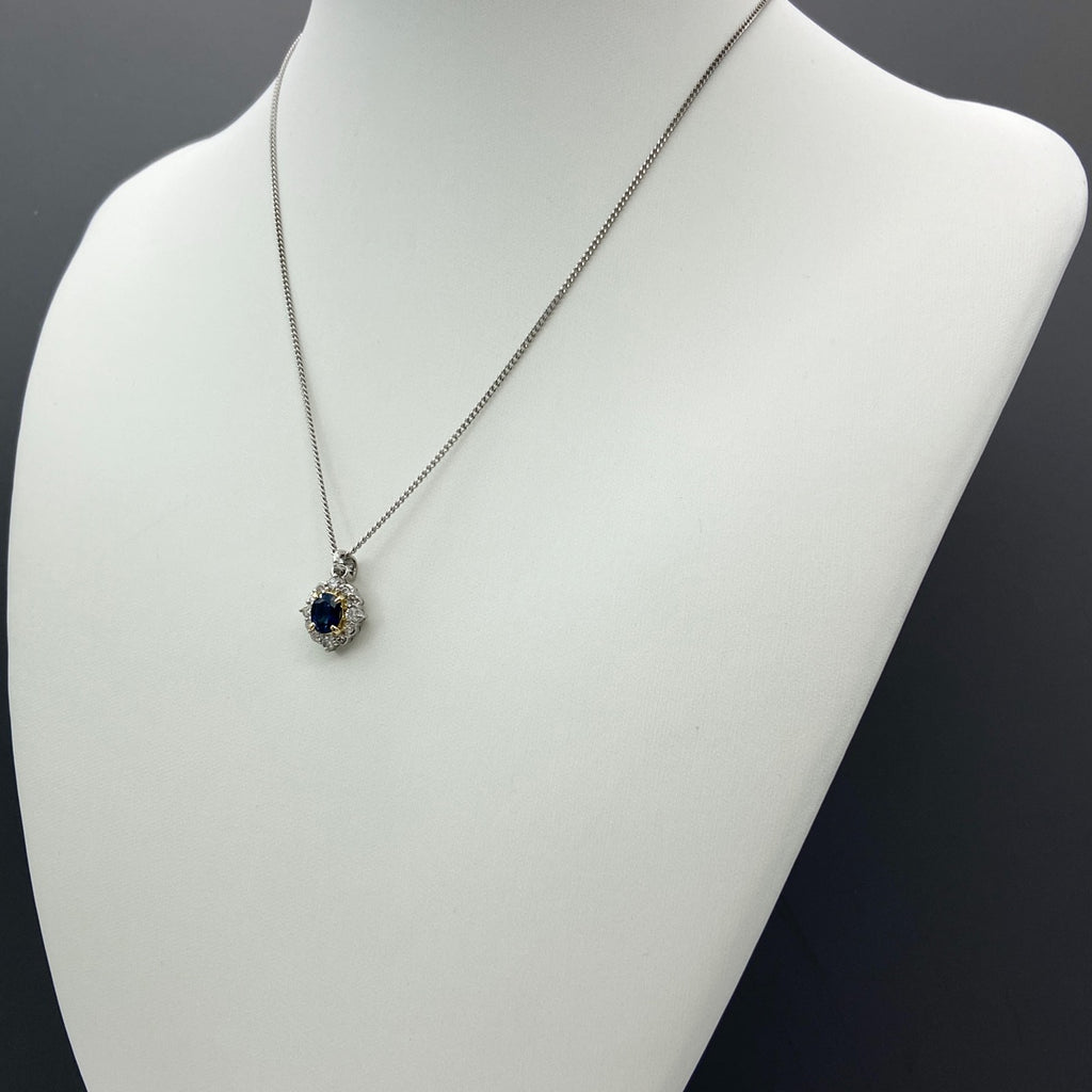 サファイア デザインネックレス プラチナ YG イエローゴールド ペンダント メレダイヤ ネックレス Pt900 Pt850 K18 レディース 【中古】nbjwl