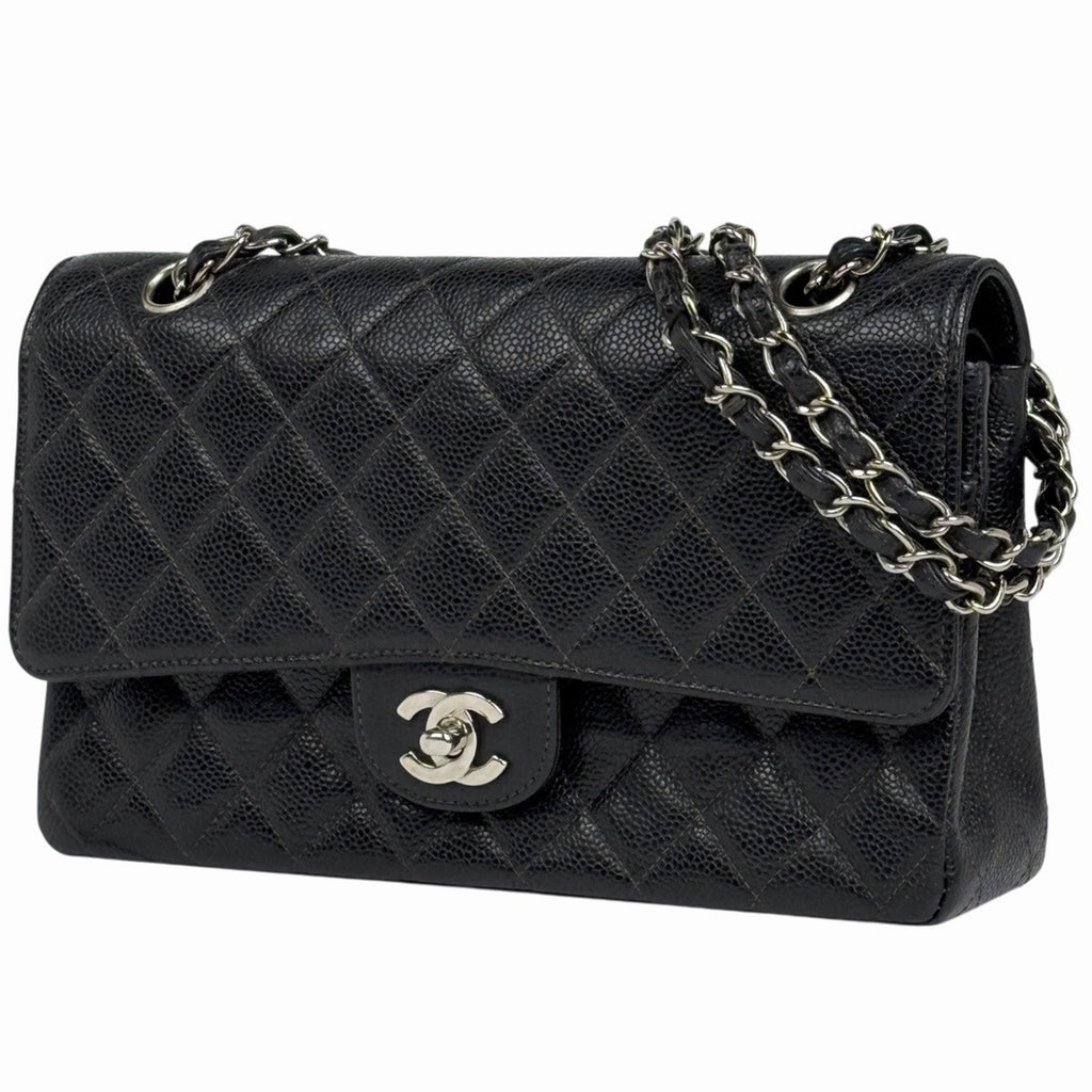 シャネル マトラッセ ダブルフラップ クロスボディバッグ キャビアスキン ブラック A01112 レディース 中古 brbag
