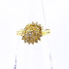 メレダイヤ デザインリング YG イエローゴールド 指輪 リング 9.5号 K18 ダイヤモンド レディース 【中古】nbjwl