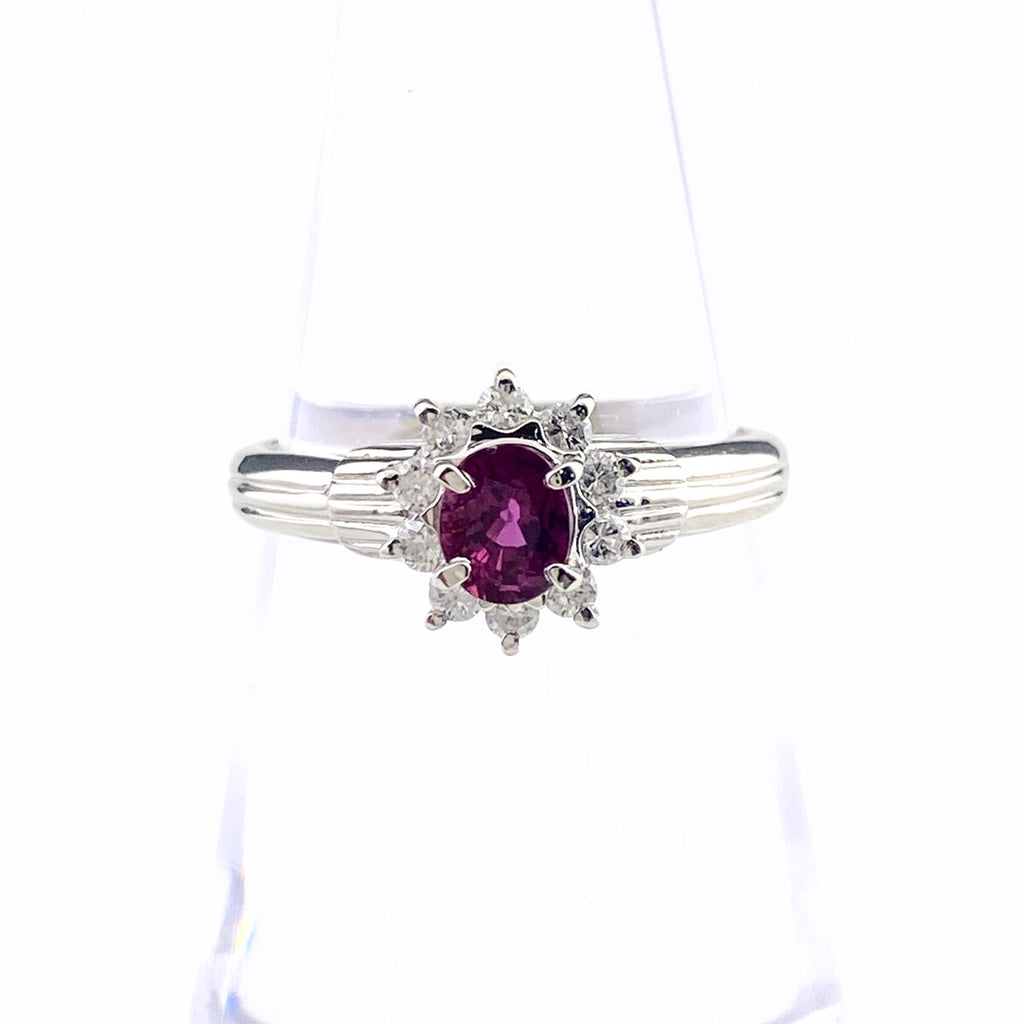 ルビー デザインリング プラチナ 指輪 メレダイヤ リング 12号 Pt850 ルビー ダイヤモンド レディース 【中古】nbjwl