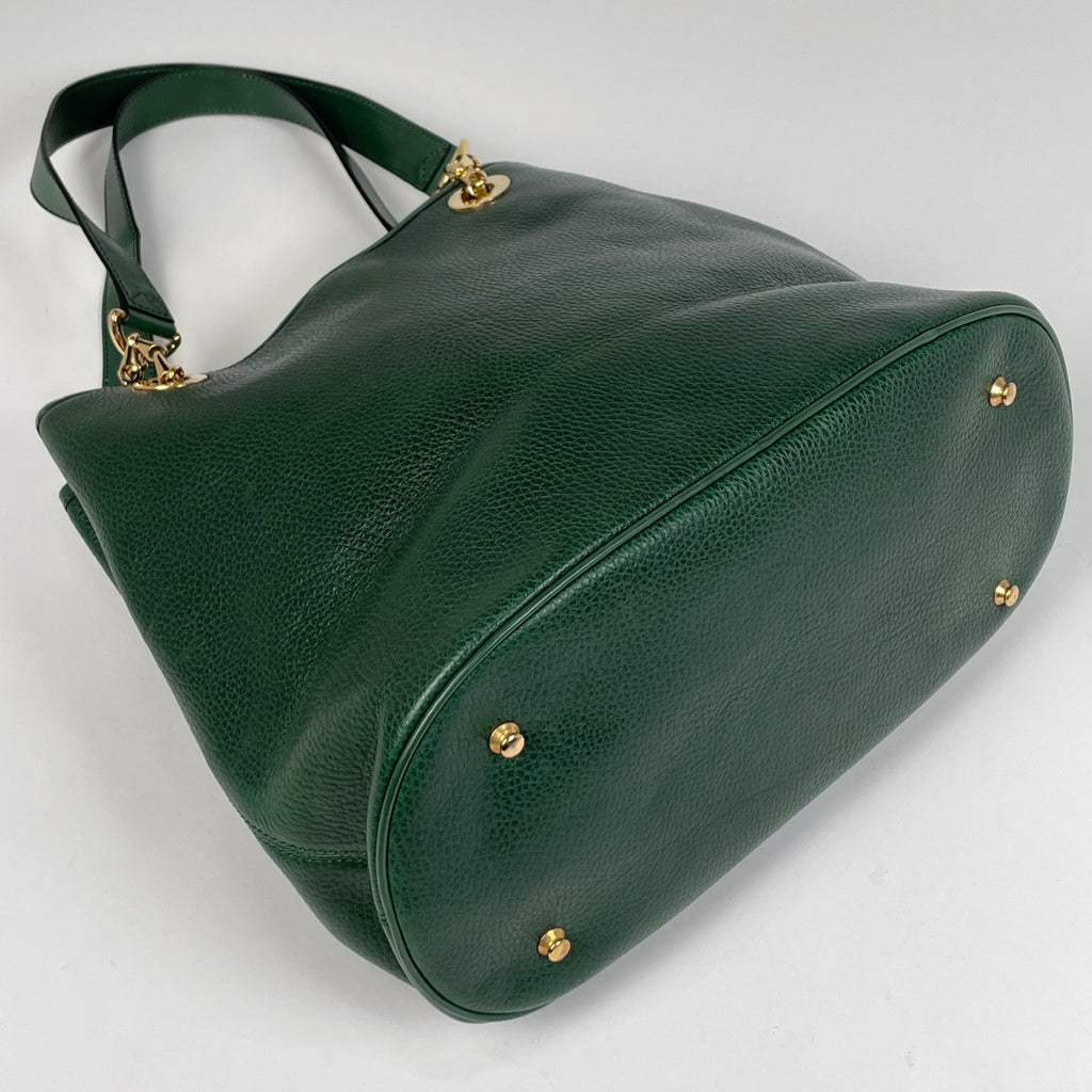 セリーヌ ロゴ チェーン トートバッグ ショルダーバッグ トートバッグ レザー グリーン レディース 【中古】brbag