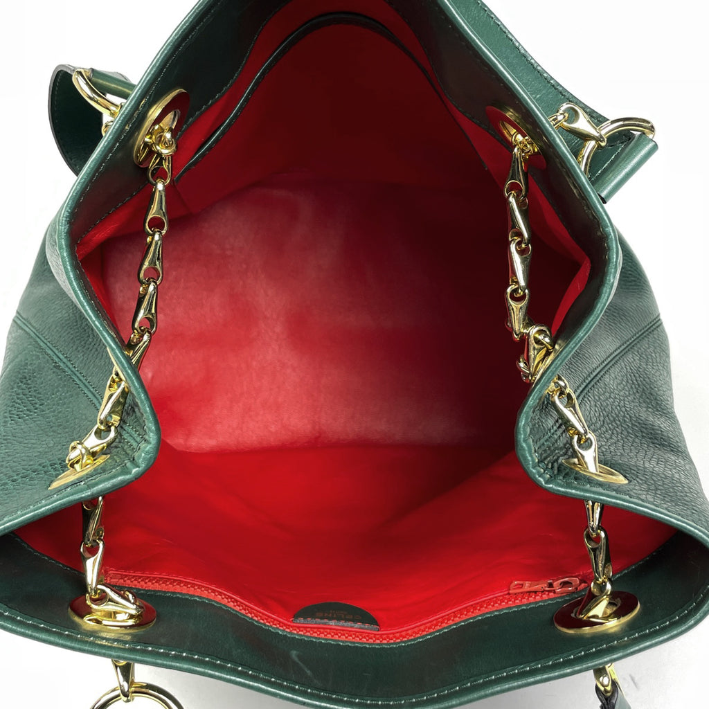 セリーヌ ロゴ チェーン トートバッグ ショルダーバッグ トートバッグ レザー グリーン レディース 【中古】brbag