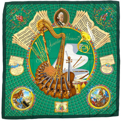 エルメス カレ 90 Wolfgang Amadeus Mozart モーツァルトへの賛歌 スカーフ シルク グリーン マルチカラー レディース 【中古】brbag