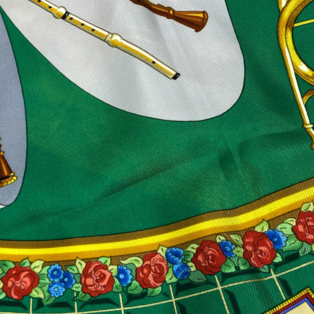 エルメス カレ 90 Wolfgang Amadeus Mozart モーツァルトへの賛歌 スカーフ シルク グリーン マルチカラー レディース 【中古】brbag