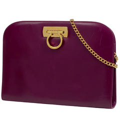 サルヴァトーレフェラガモ ガンチーニ チェーン ショルダーバッグ 2WAY クラッチバッグ ショルダーバッグ レザー パープル 0587 レディース 【中古】brbag