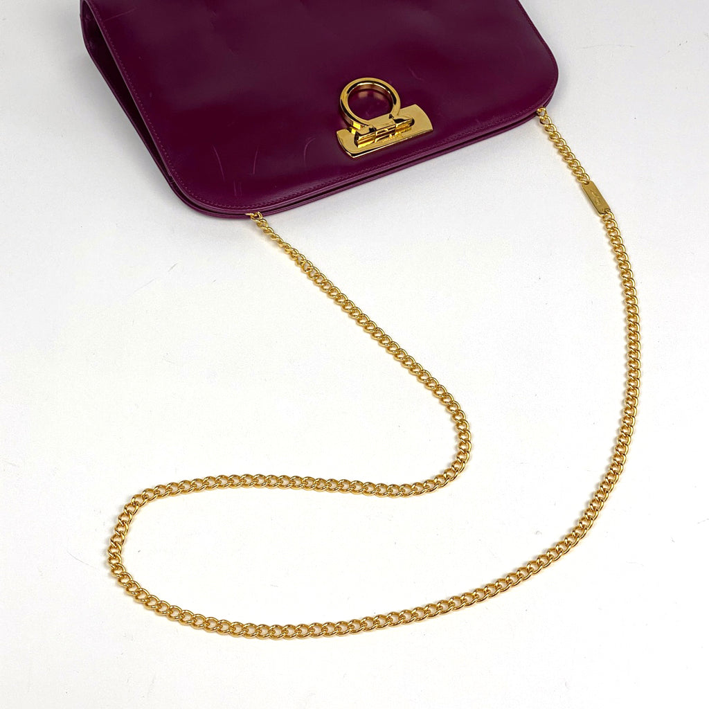 サルヴァトーレフェラガモ ガンチーニ チェーン ショルダーバッグ 2WAY クラッチバッグ ショルダーバッグ レザー パープル 0587 レディース 【中古】brbag