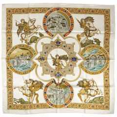 エルメス カレ 90 LE TRIOMPHE DU PALADIN 正義の騎士の勝利 スカーフ シルク アイボリー マルチカラー レディース 【中古】brbag