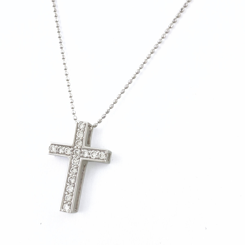 クロスモチーフ デザインネックレス WG ホワイトゴールド ペンダント メレダイヤ 十字架 ネックレス K18 WG ダイヤモンド レディース 【中古】nbjwl
